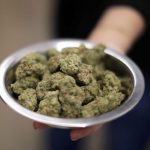 FILE PHOTO: A woman holds marijuana for sale at the MedMen store in West Hollywood