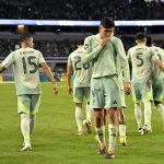 Mexico team celebrates a goal scored by Mexico midfielder Edson Alvarez on March 22, 2024