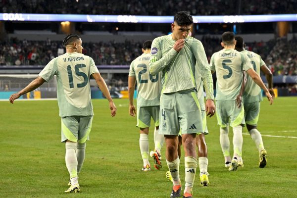 Mexico team celebrates a goal scored by Mexico midfielder Edson Alvarez on March 22, 2024