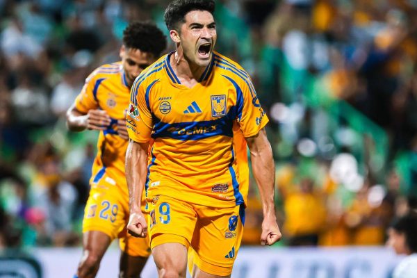 Nicolas Ibanez of Tigres celebrates a goal on July 20, 2024